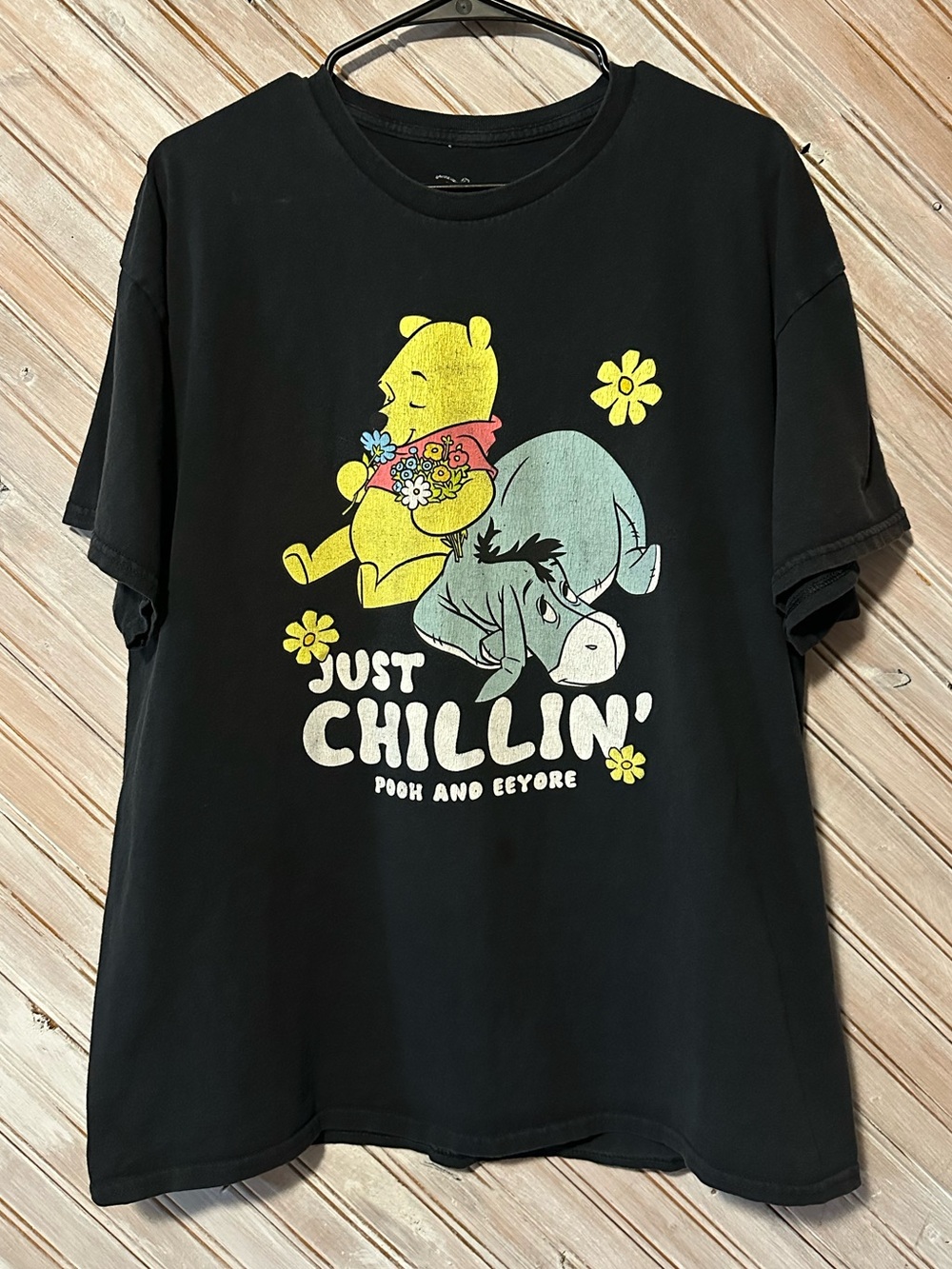 Disney Black Graphic Tee with Yellow Pooh & Gray Eeyore